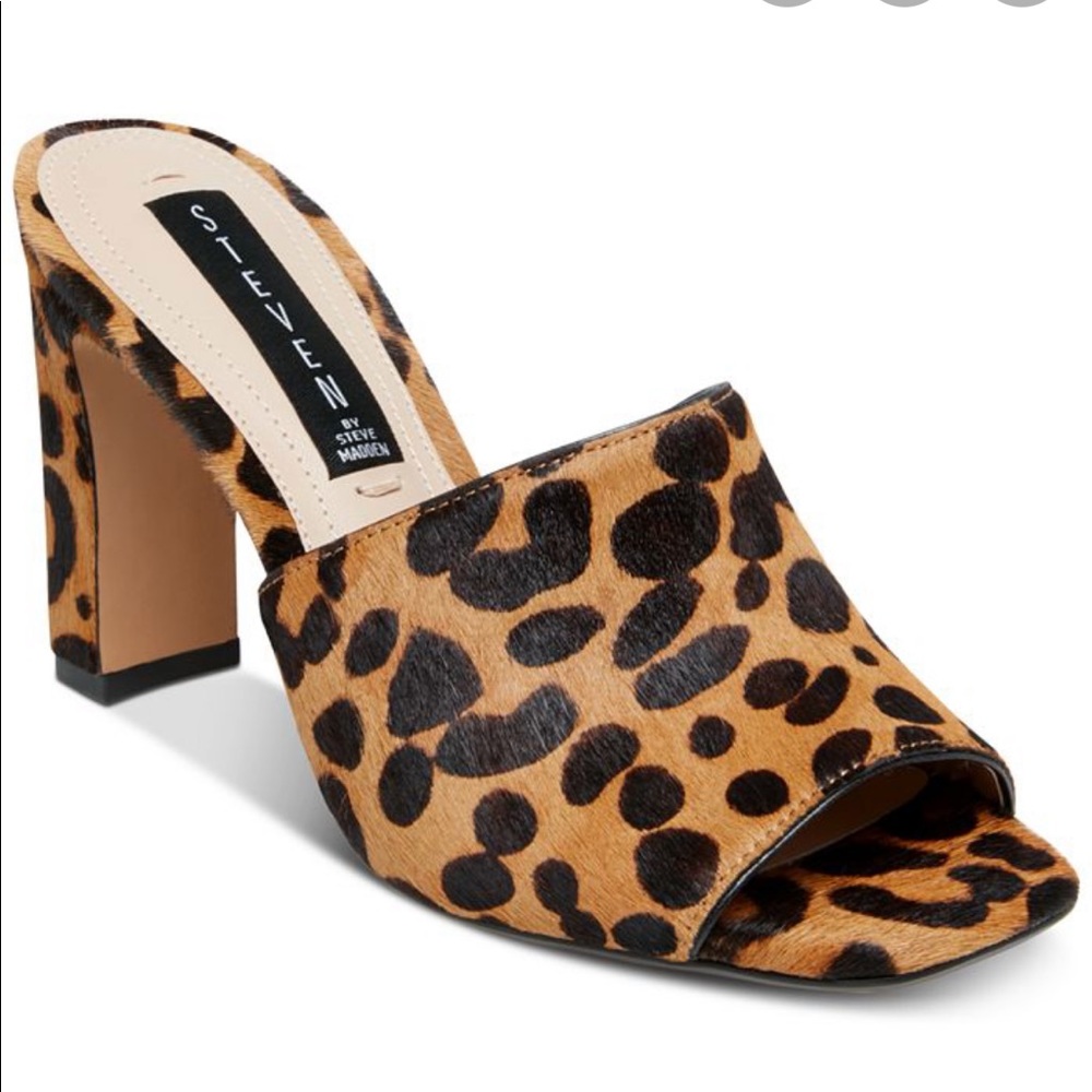 Steven Steve Madden Leopard Calf Hair Mules